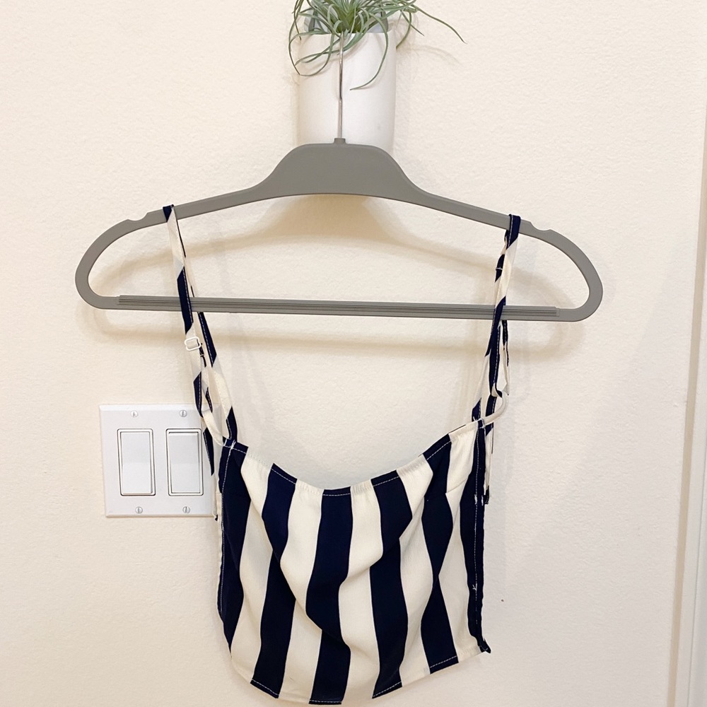 Navy blue and cream striped top